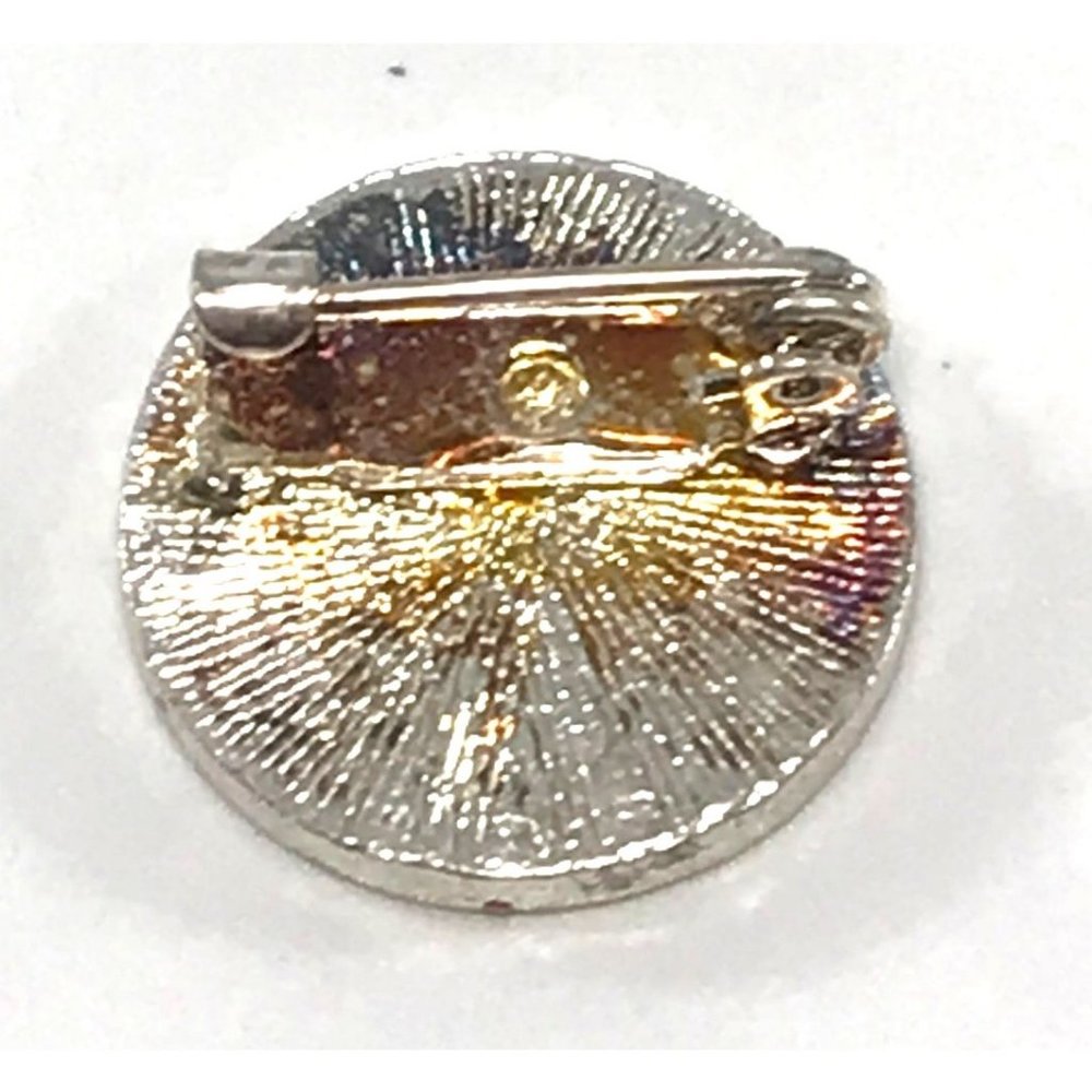 Patriotic Silver Tone Metal & Enamel American Flag Circle Brooch Pin - Picture 3 of 3